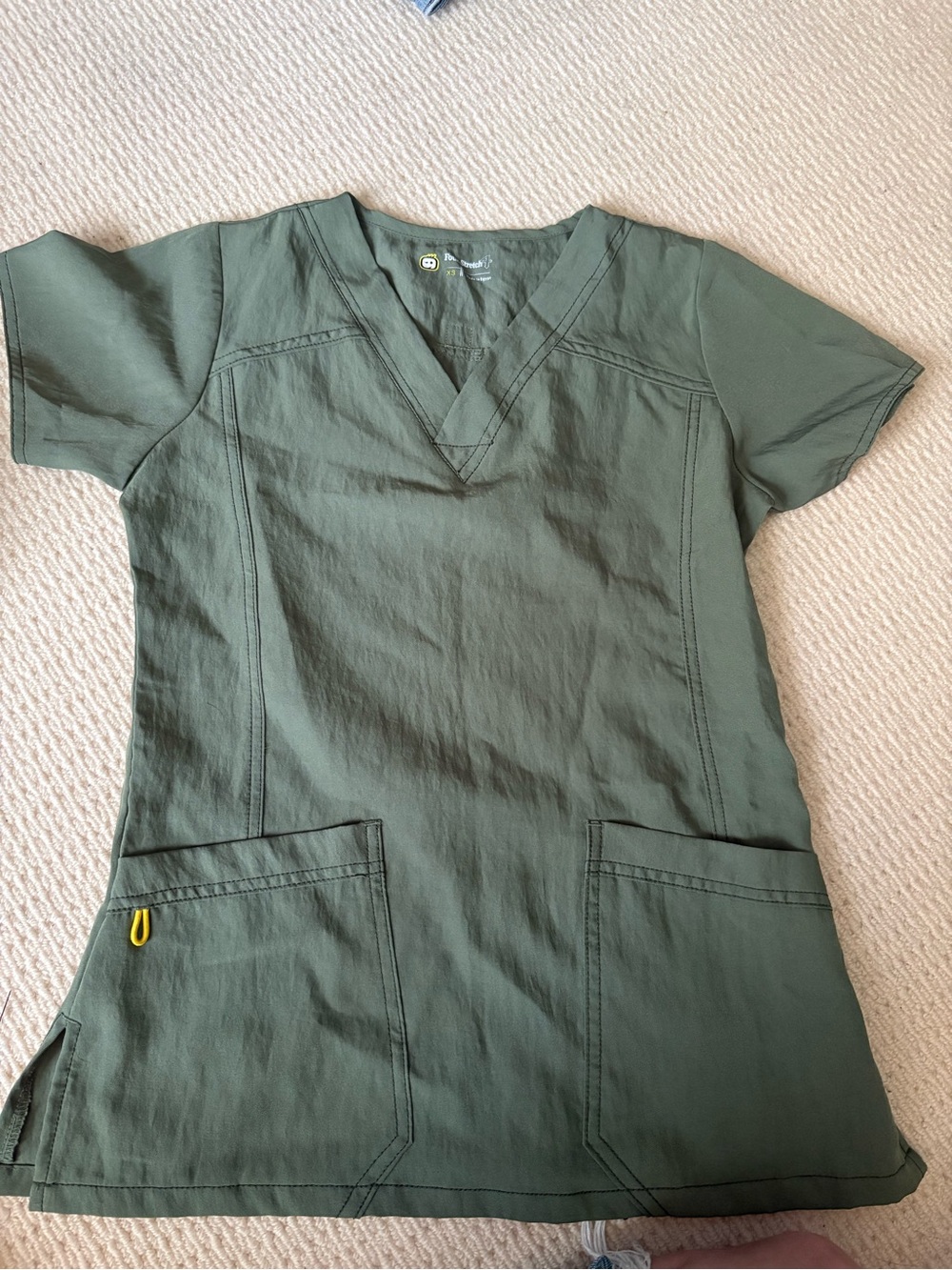 Olive Green V-Neck Medical Scrub Top